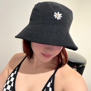 Black Bucket Hat with Daisy Embroidery